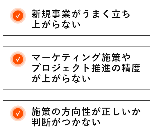新規事業がうまく立ち上がらない マーケティング施策やプロジェクト推進の精度が上がらない 施策の方向性の正しいか判断がつかない